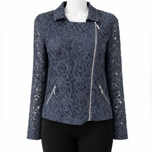 XL Dusty Blue International Concepts INC 
Lace Overlay Jacket w/ Zip Closures